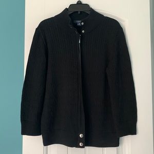 Chaps knit zipper jacket cardigan 3/4 sleeve black S small